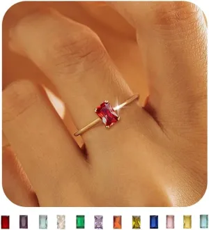 KAERUN Gold Birthstone Rings for Women Non Tarnish Dainty 14K Gold Plated Stackable Rings CZ Emerald Baguette Gemstone Rings for Mother Daughter Birthday Handmade Jewelry Gifts Size 6 7 8 9 10