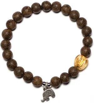 Kalimantan Natural Agarwood Bracelet with 925 Silver Small Elephant Pendant, Meditation Prayer Yoga Jewelry Bracelets