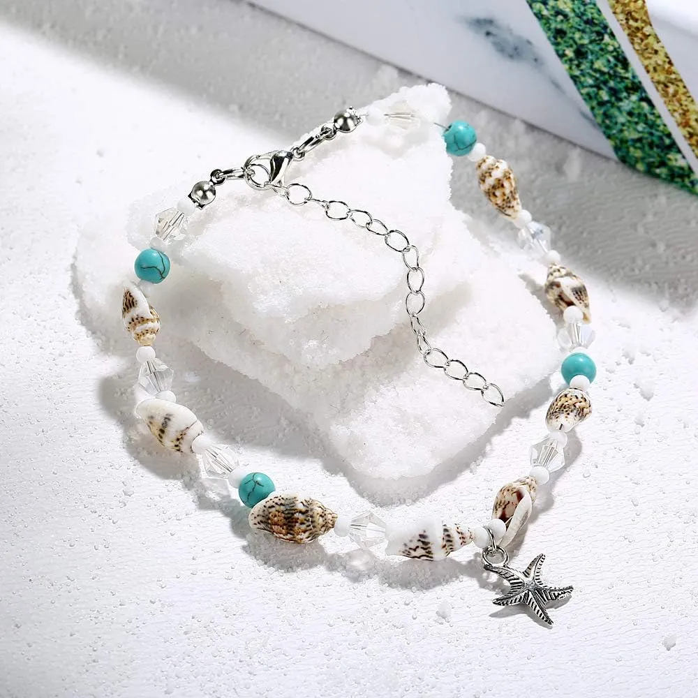 kelistom Boho Anklet Bracelet for Women Handmade Elphant Sun Turtle Shell Ankle Bracelets Summer Foot Jewelry