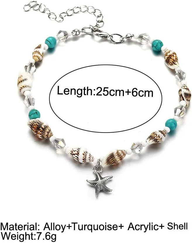 kelistom Boho Anklet Bracelet for Women Handmade Elphant Sun Turtle Shell Ankle Bracelets Summer Foot Jewelry