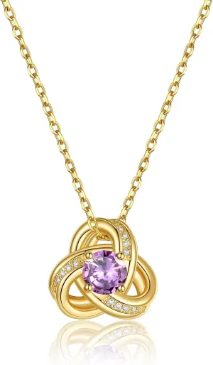 KeyStyle Love Knot Birthstone Necklace for Women, Gold Infinity Crystal Charm Birthstone Anniversary Jewelry for Her, Birthday Necklaces for Mother Wife Grandma BFF (with Gift Box)