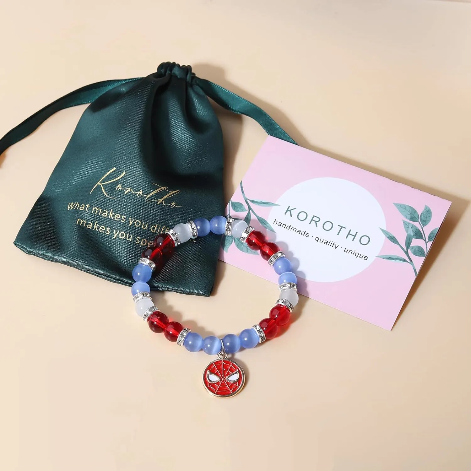 Korotho Spider Bracelet Spider Superhero Energy Stone Beaded Bracelet for Teen Girls Boys Man, Christmas Birthday Gifts Ideas Inspirational Charm Bracelets Jewelry for Son Daughter Friends