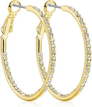 KOSE 14K Gold Hoop Earrings for Women Hypoallergenice, 35mm Rhinestone Hoop Earrings with 14K Gold Plated, Gift for Women and Friend