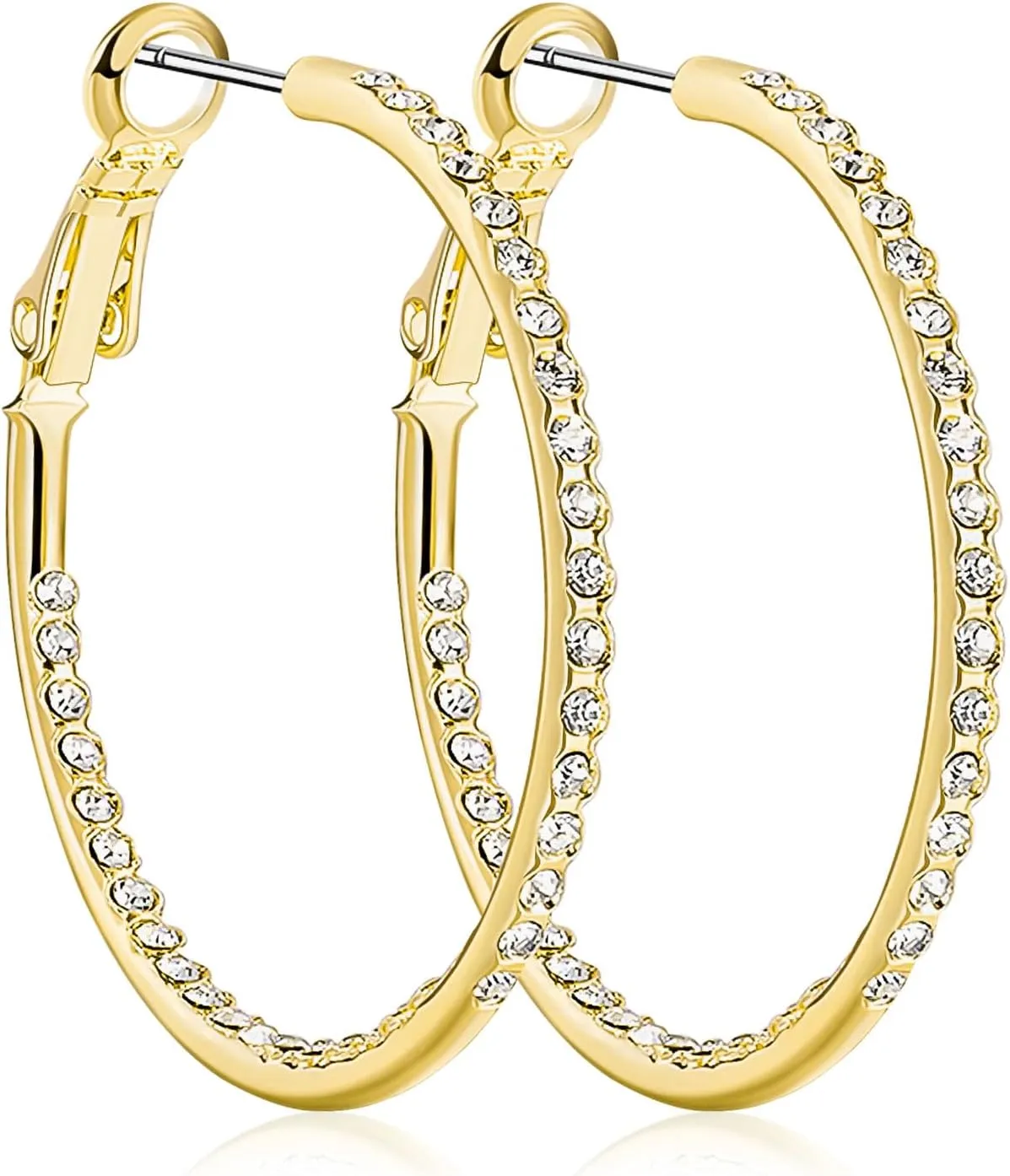 KOSE 14K Gold Hoop Earrings for Women Hypoallergenice, 35mm Rhinestone Hoop Earrings with 14K Gold Plated, Gift for Women and Friend