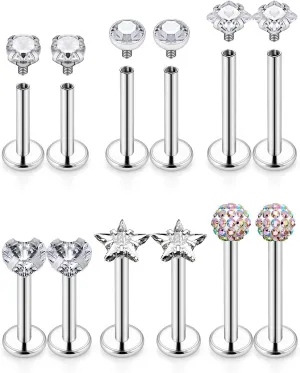 Kridzisw 16G Lip Labret Medusa Rings Studs Internally Threaded 316L Surgical Steel Snake Bite Lip Rings Flat Back Catilage Tragus Helix Daith Earrings Piercings Jewelry for Women Men 8mm