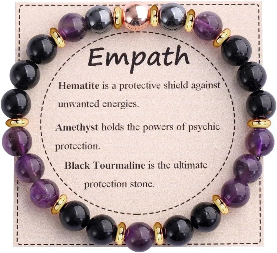 KSQS Healing Stone Bead Bracelet for Women, Natural Gemstones Balance Protection Bracelet, Spiritual Crystal Beads Bracelet Anxiety Relief with Meaning Card