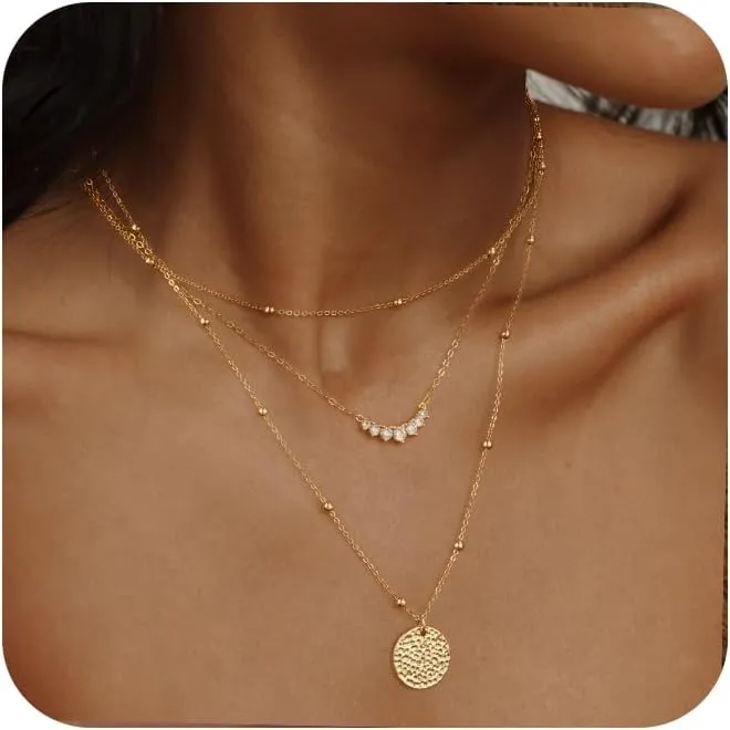 Kyerlyn Cross Necklace for Women,Stackable Stacked Stacking Layering Layered Necklaces Set Dainty 14 K Gold Silver Paperclip Box Flat Mariner Chain Pendant CZ Simple Jewelry Gift