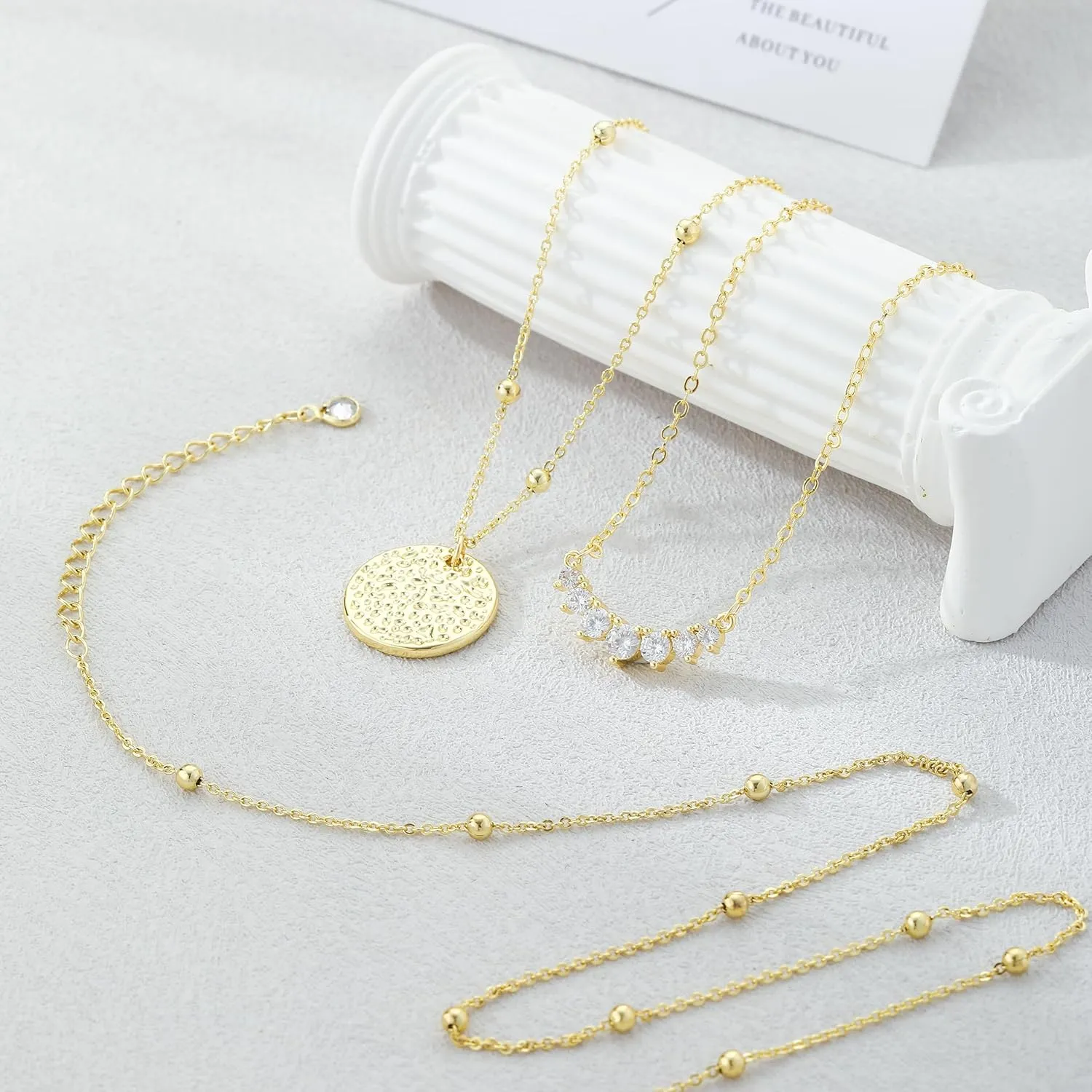 Kyerlyn Cross Necklace for Women,Stackable Stacked Stacking Layering Layered Necklaces Set Dainty 14 K Gold Silver Paperclip Box Flat Mariner Chain Pendant CZ Simple Jewelry Gift