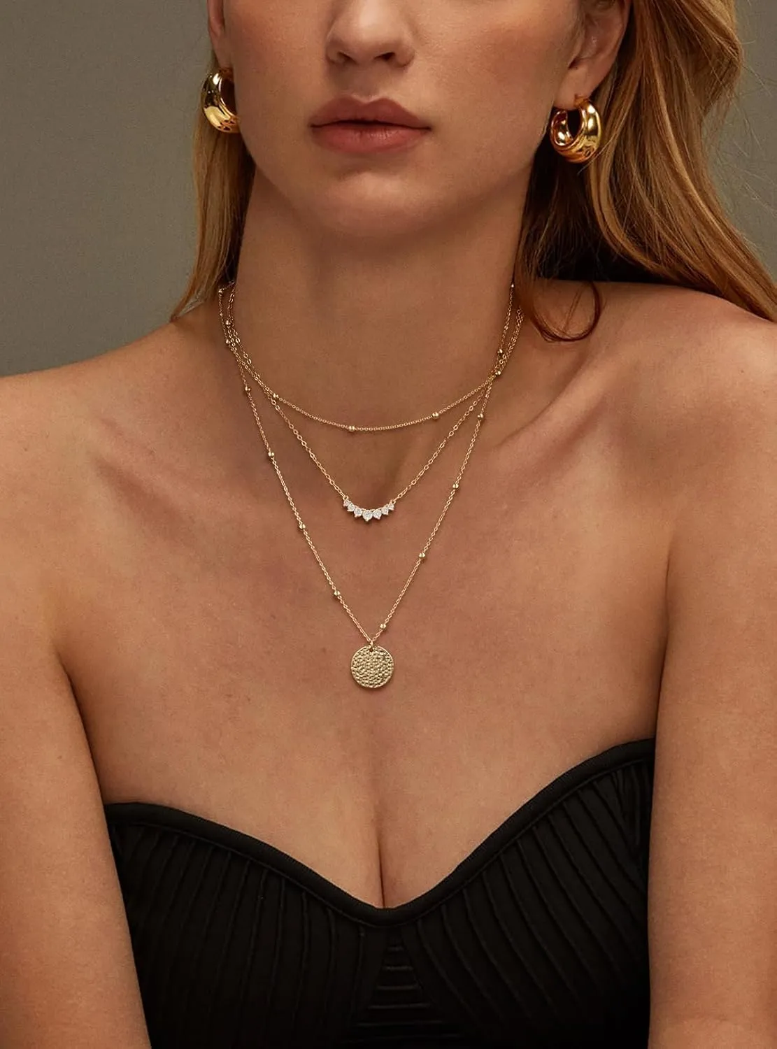 Kyerlyn Cross Necklace for Women,Stackable Stacked Stacking Layering Layered Necklaces Set Dainty 14 K Gold Silver Paperclip Box Flat Mariner Chain Pendant CZ Simple Jewelry Gift