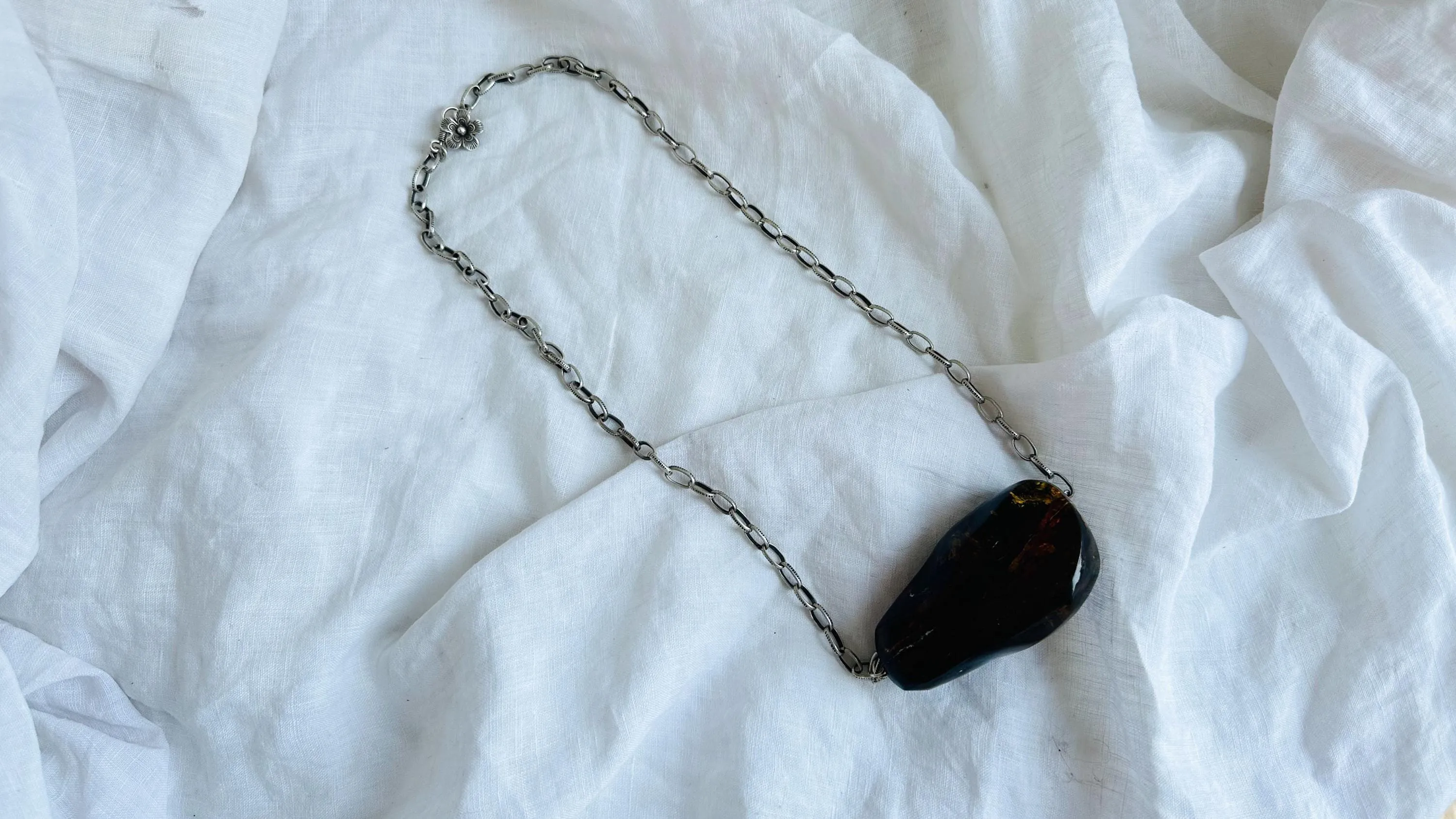 Large Amber Pendant on a Silver Chain. 0671 *IN COMPLIANCE WITH Etsy Regulations*