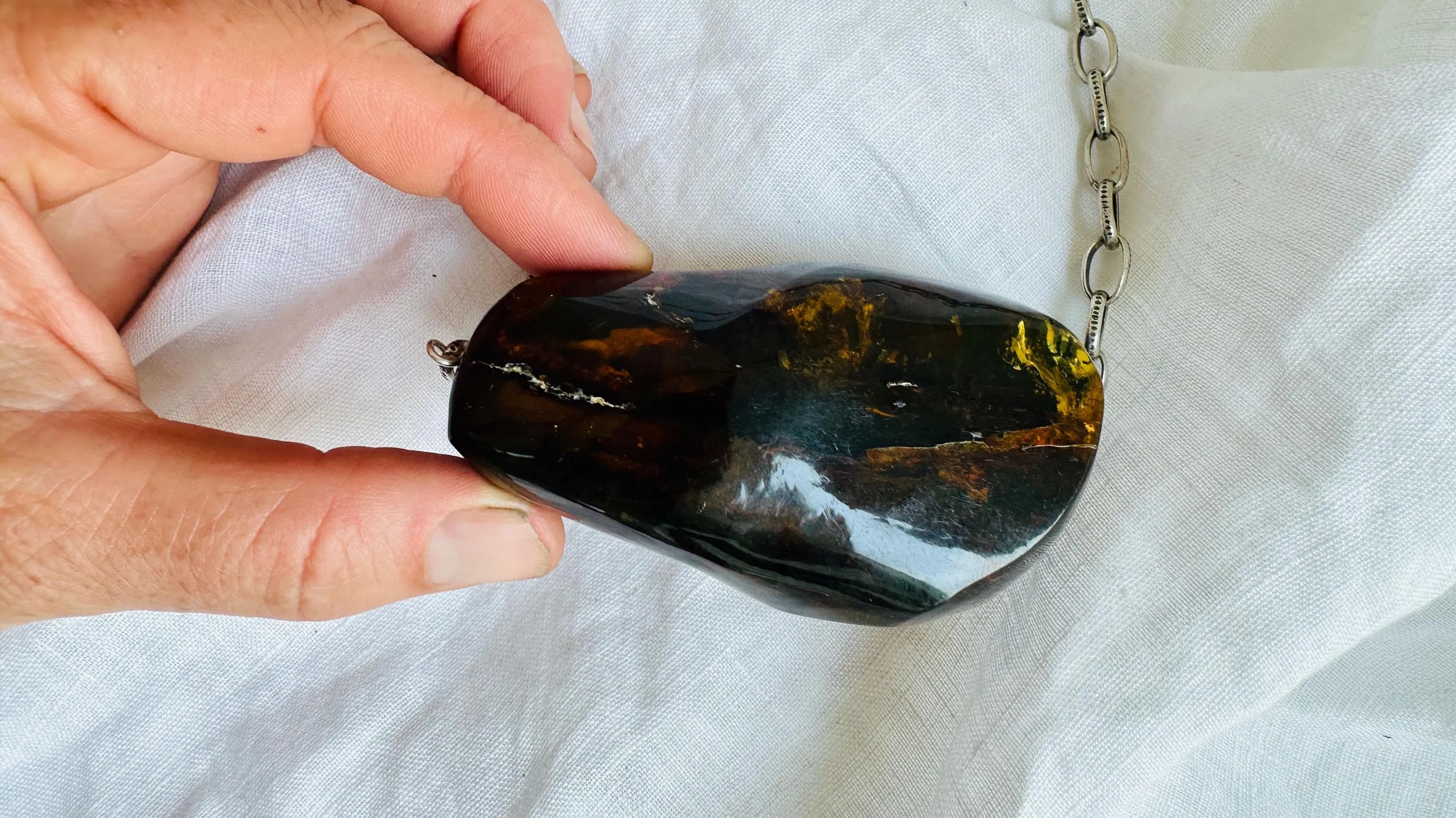 Large Amber Pendant on a Silver Chain. 0671 *IN COMPLIANCE WITH Etsy Regulations*