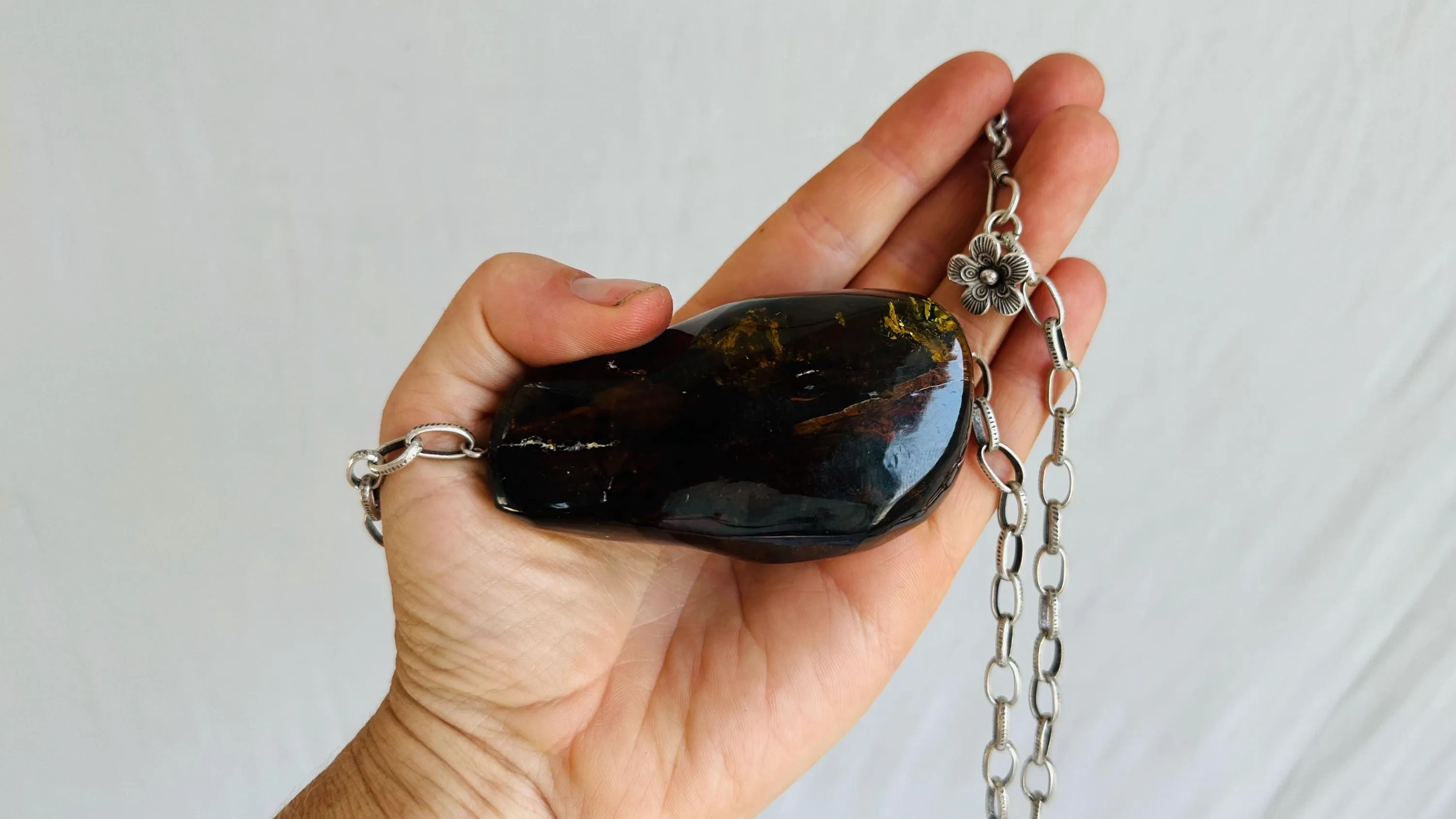 Large Amber Pendant on a Silver Chain. 0671 *IN COMPLIANCE WITH Etsy Regulations*