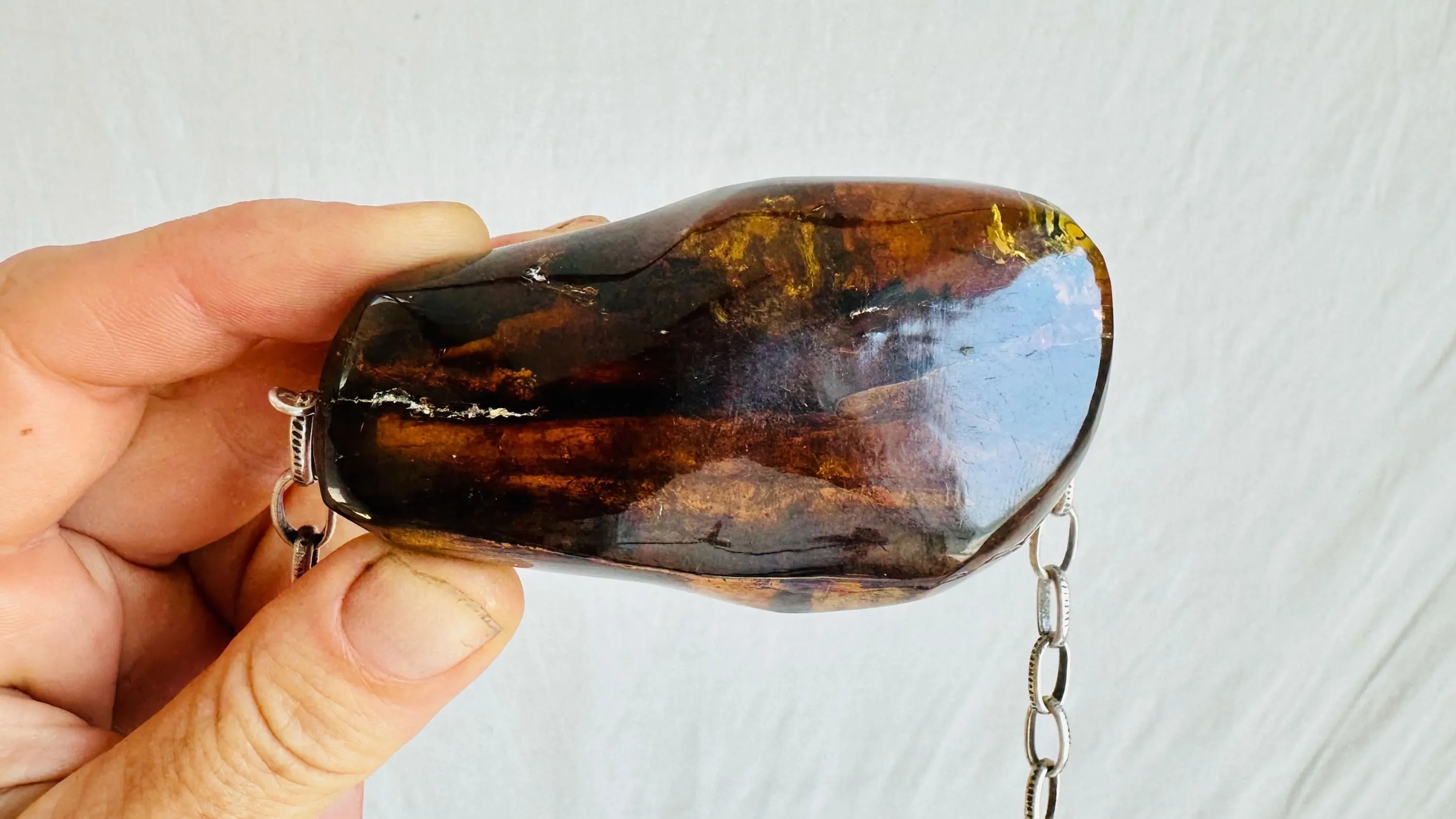 Large Amber Pendant on a Silver Chain. 0671 *IN COMPLIANCE WITH Etsy Regulations*