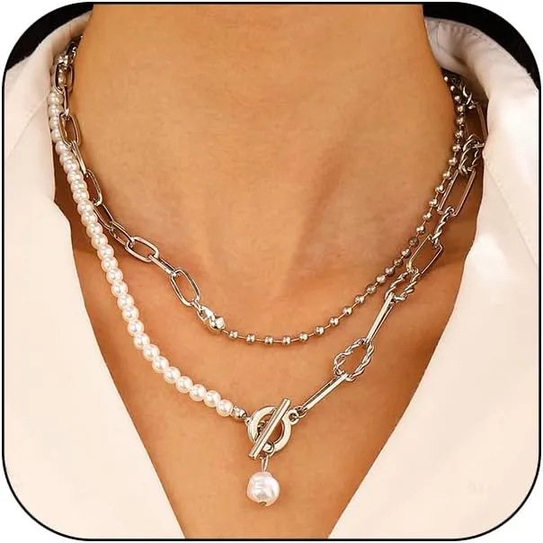 Layered Gold Necklaces for Women Dainty 14K Gold Plated/Silver Chain Necklace Layering Gold Necklace Set Jewelry for Women