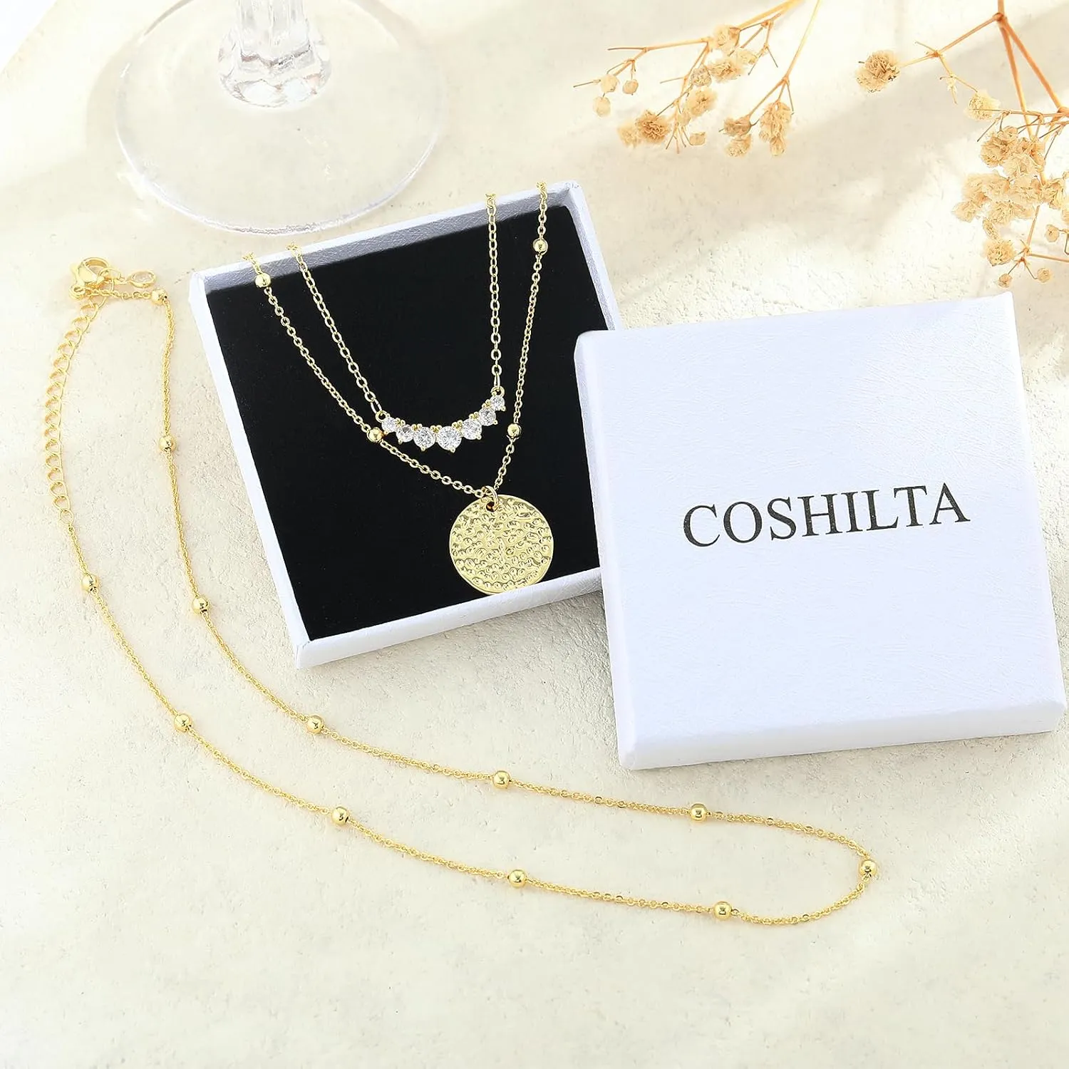 Layered Necklaces Set for Women, Dainty 14K Gold/Sterling Silver Plated Pendant Necklace Gold Long Chain Stack Necklace Jewelry Gift for Women Trendy