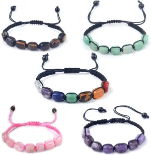 LE SKY Natural Crystal Bracelets Adjustable Hand Woven Rope Healing Chakra Gemstone Beads Bracelet for Yoga Energy Jewelry