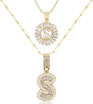 Letter Necklace 14k Gold Plated Bling Dainty Necklaces Trendy Chunky Custom Name Necklace Personalized Round Circle Pendant Zirconia Letters Name Crystal Jewelry Gifts for Women
