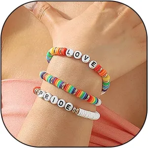 LGBT Rainbow Pride Bracelet Stackable Preppy Heishi Clay Beaded Stretch Bracelets Layer Letter Elastic Bracelet Friendship Jewelry Gifts for Women Men