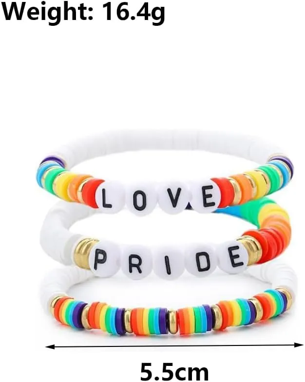 LGBT Rainbow Pride Bracelet Stackable Preppy Heishi Clay Beaded Stretch Bracelets Layer Letter Elastic Bracelet Friendship Jewelry Gifts for Women Men