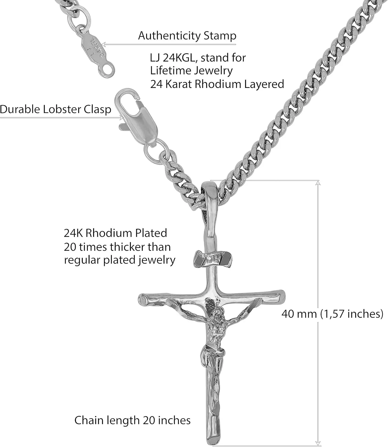 LIFETIME JEWELRY Classic Cross Necklace Chain for Men & Women 24k Real Gold Plated