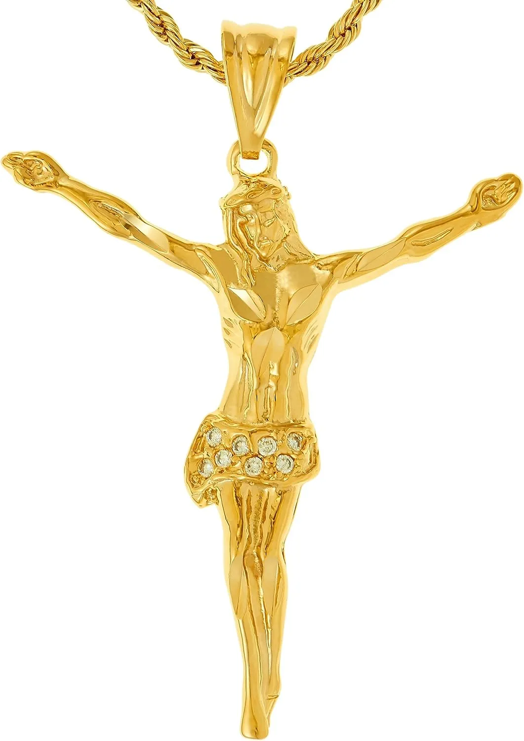 LIFETIME JEWELRY Cubic Zirconia Jesus Pendant Cross Necklace 24k Gold Plated