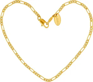 LIFETIME JEWELRY Womens Gold Anklet 2.5mm Figaro Chain Ankle Bracelets 24K Gold Plated