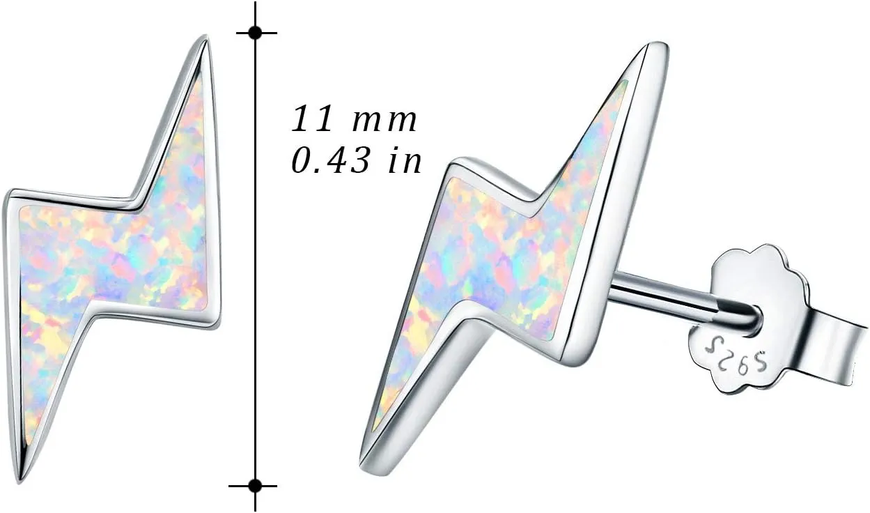 Lightning Bolt Earrings Sterling Silver Fire Opal Hypoallergenic Small Stud Earrings Thunder Flash Hoop Earrings Jewelry Birthday Gifts for Women
