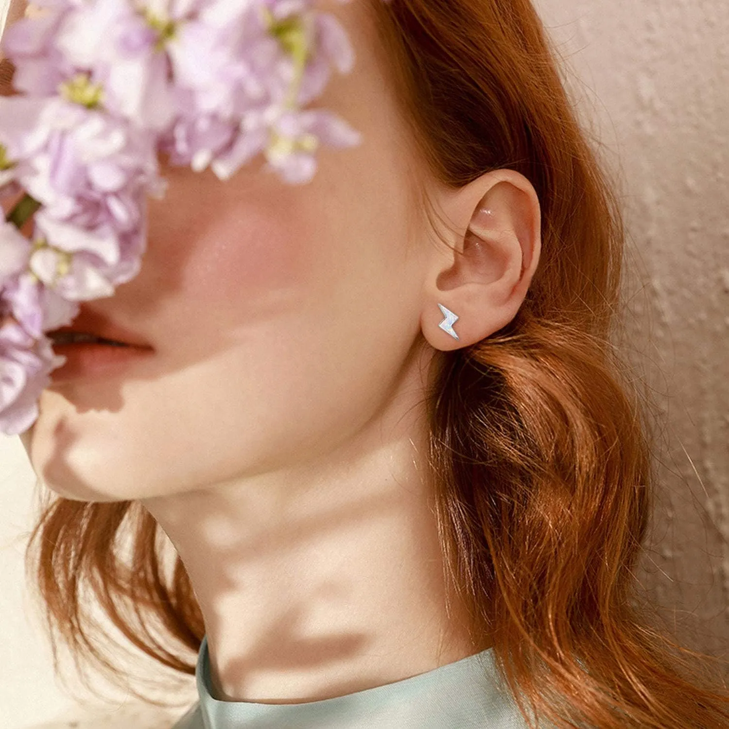 Lightning Bolt Earrings Sterling Silver Fire Opal Hypoallergenic Small Stud Earrings Thunder Flash Hoop Earrings Jewelry Birthday Gifts for Women