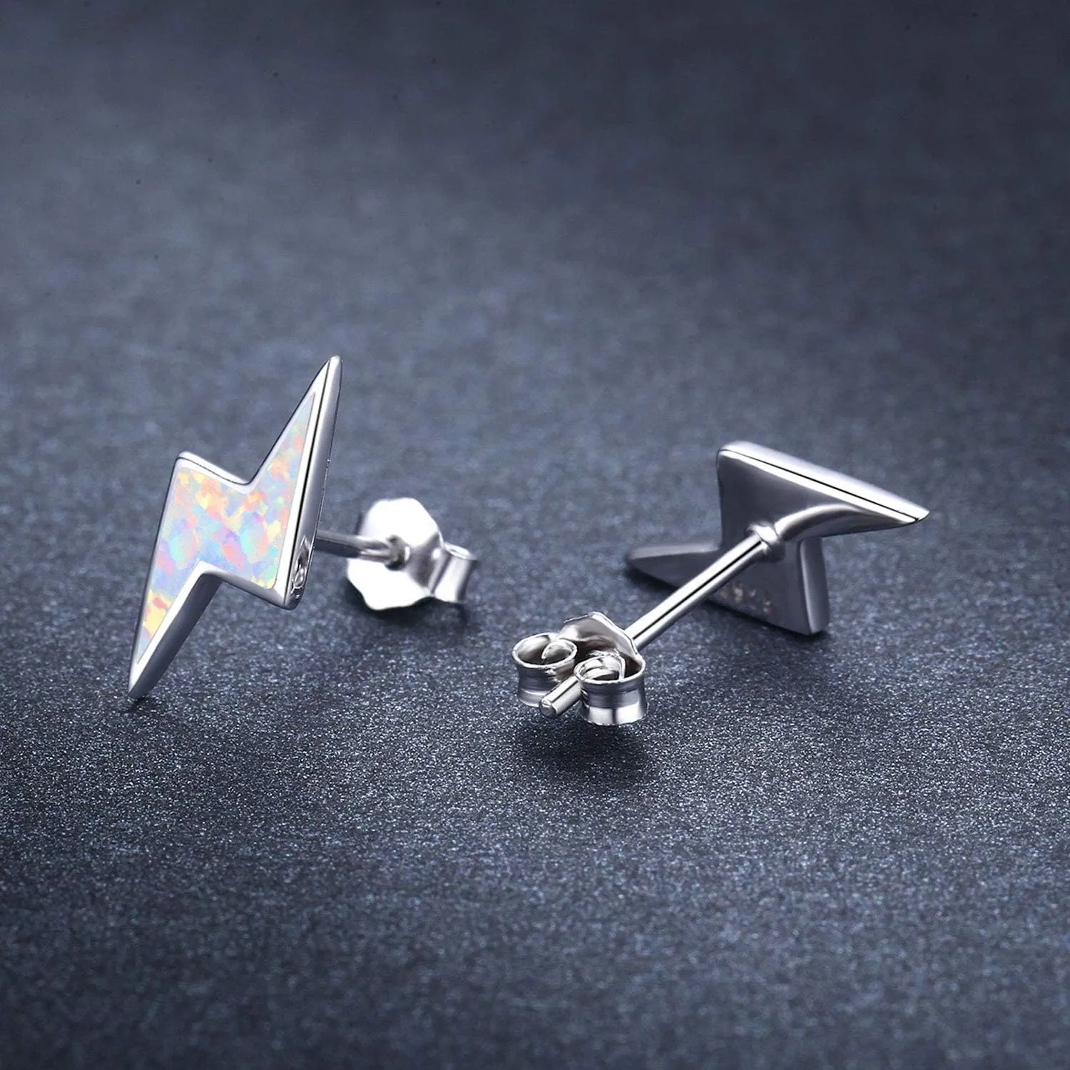 Lightning Bolt Earrings Sterling Silver Fire Opal Hypoallergenic Small Stud Earrings Thunder Flash Hoop Earrings Jewelry Birthday Gifts for Women