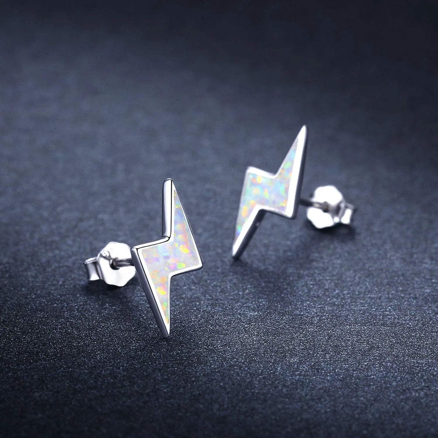 Lightning Bolt Earrings Sterling Silver Fire Opal Hypoallergenic Small Stud Earrings Thunder Flash Hoop Earrings Jewelry Birthday Gifts for Women
