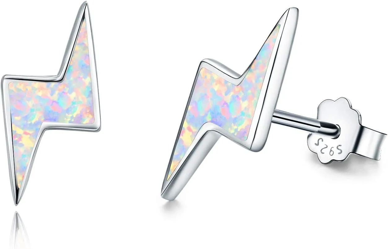 Lightning Bolt Earrings Sterling Silver Fire Opal Hypoallergenic Small Stud Earrings Thunder Flash Hoop Earrings Jewelry Birthday Gifts for Women