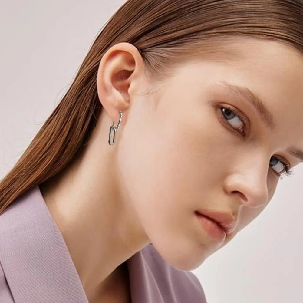 LILIE&WHITE Pave Cubic Zircon Convertible Link Earrings For Women 14K Gold Hoop Earrings For Women Paperclip Link Chain Jewelry Drop Dangle Earrings set for women Rectangle Earrings