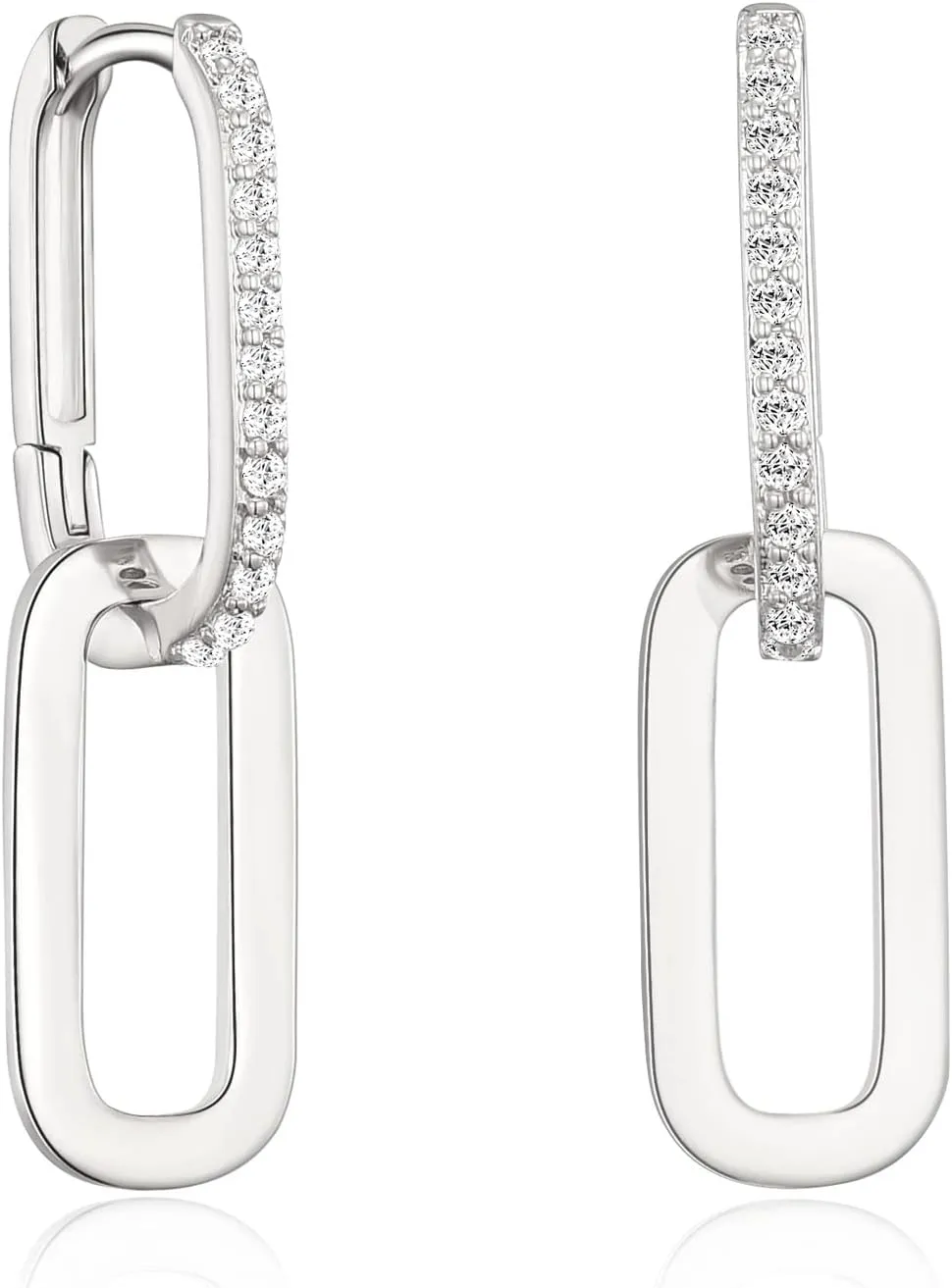 LILIE&WHITE Pave Cubic Zircon Convertible Link Earrings For Women 14K Gold Hoop Earrings For Women Paperclip Link Chain Jewelry Drop Dangle Earrings set for women Rectangle Earrings
