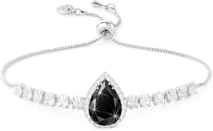Linawe Crystal Imitation Diamond Rhinestone Charm Bracelets for Women, Gold/Silver/Rose Gold Adjustable Chain Bracelet, Teardrop Birthstone Cubic Zirconia Prom Costume Wedding Jewelry