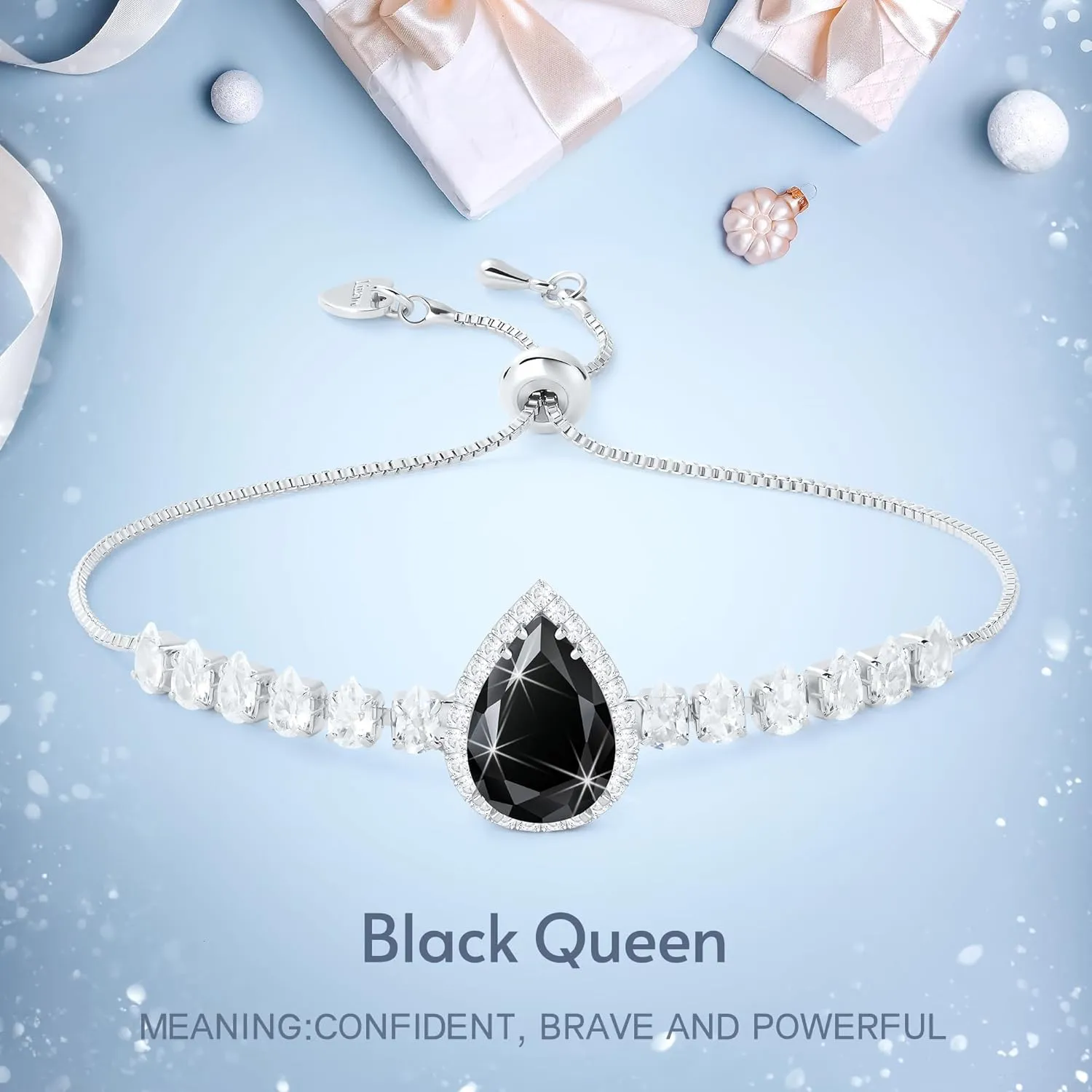Linawe Crystal Imitation Diamond Rhinestone Charm Bracelets for Women, Gold/Silver/Rose Gold Adjustable Chain Bracelet, Teardrop Birthstone Cubic Zirconia Prom Costume Wedding Jewelry