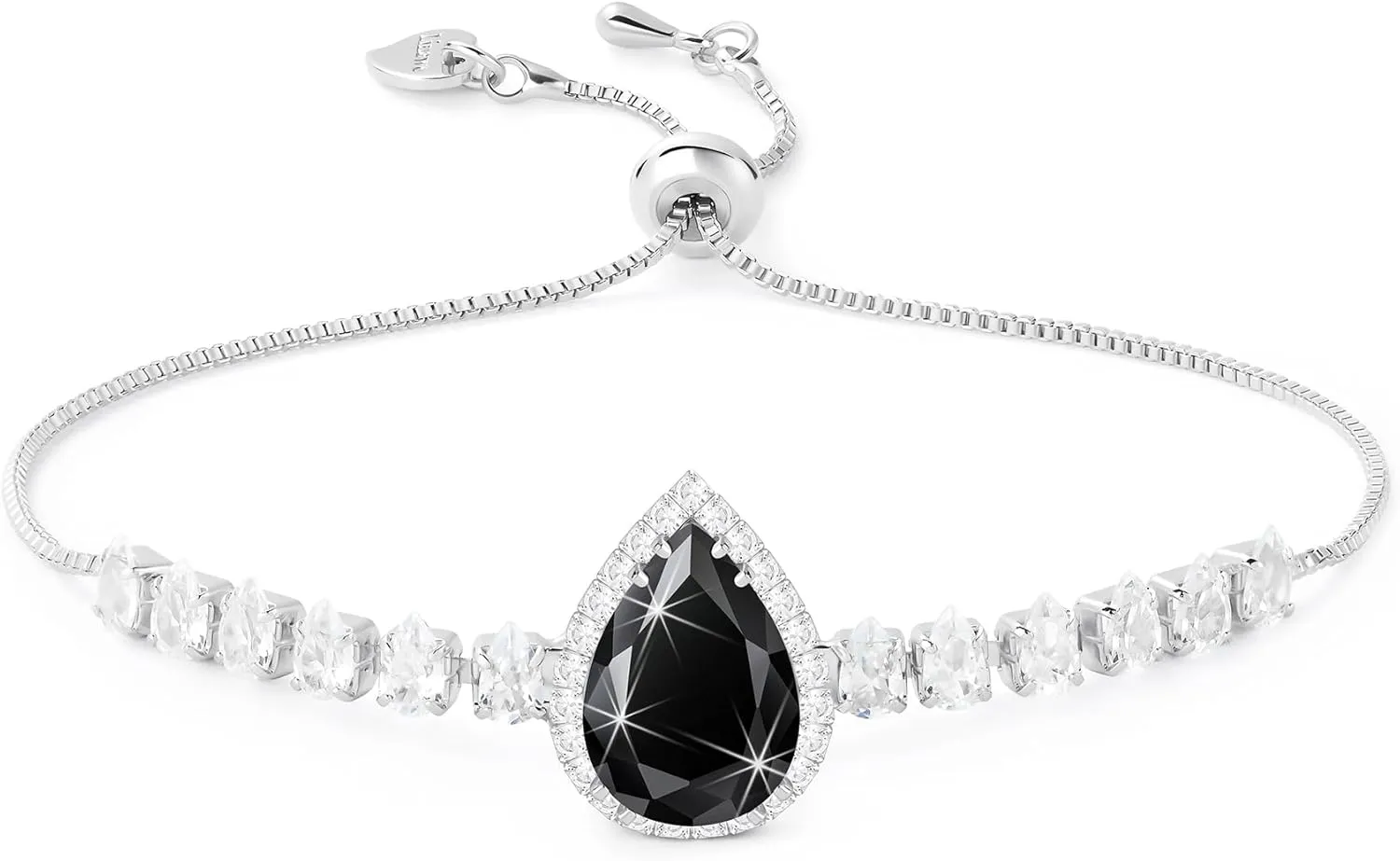 Linawe Crystal Imitation Diamond Rhinestone Charm Bracelets for Women, Gold/Silver/Rose Gold Adjustable Chain Bracelet, Teardrop Birthstone Cubic Zirconia Prom Costume Wedding Jewelry
