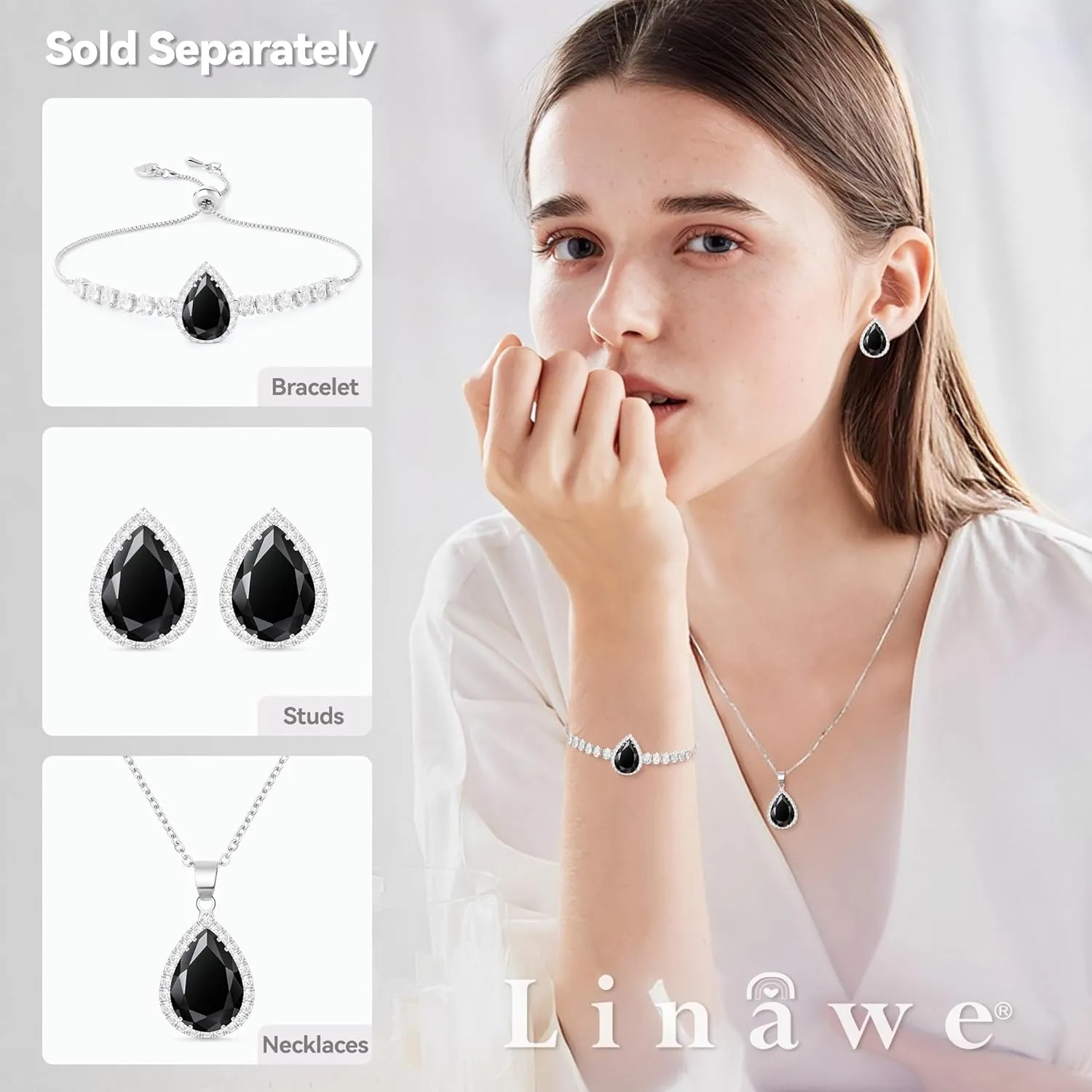 Linawe Crystal Imitation Diamond Rhinestone Charm Bracelets for Women, Gold/Silver/Rose Gold Adjustable Chain Bracelet, Teardrop Birthstone Cubic Zirconia Prom Costume Wedding Jewelry