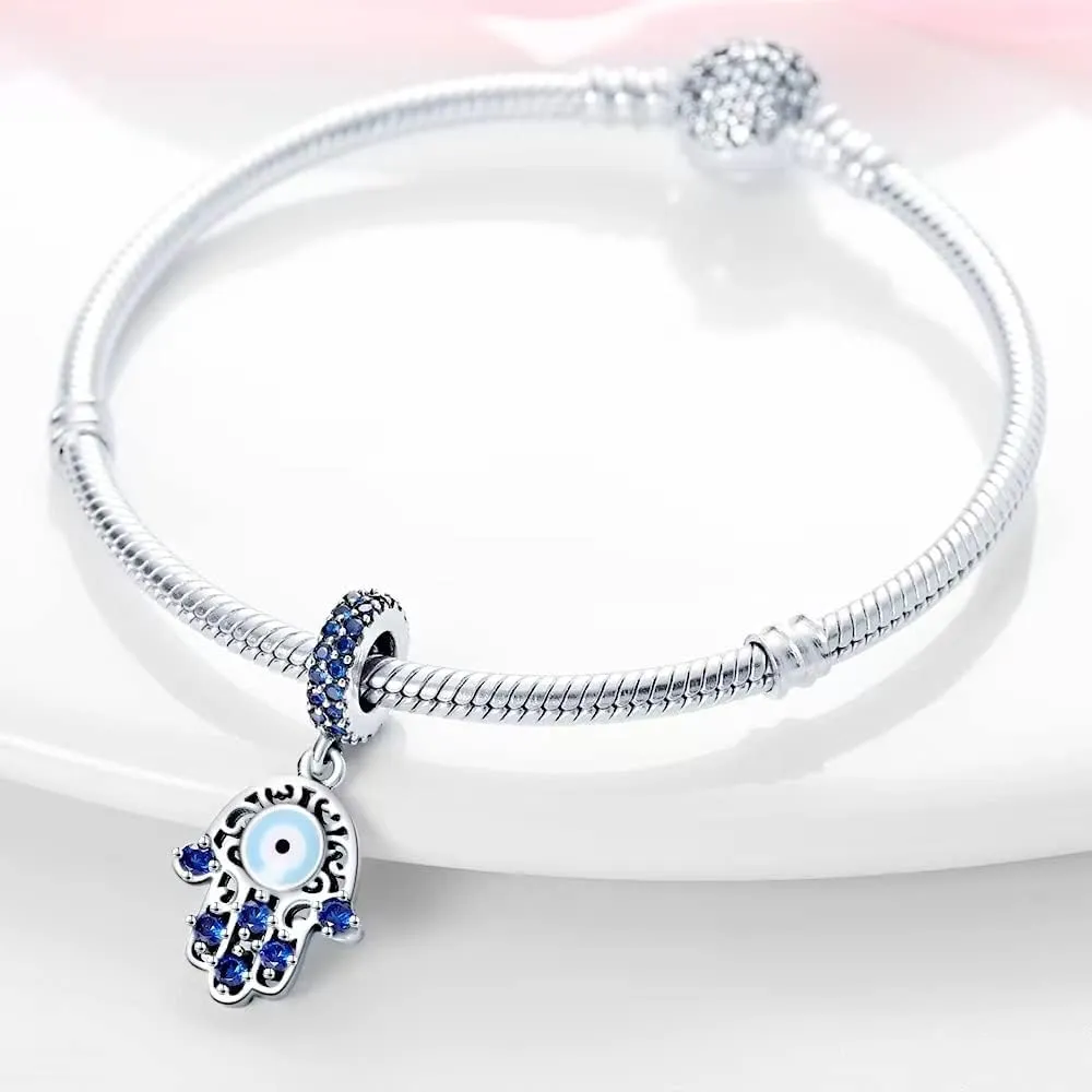 LNQOBU 925 Sterling Silver Charms for Bracelets Necklaces,5A Cubic Zirconias Evil Eye Dangle Beads Charms Jewelry Gift for Women (With one Spacer Beads Charms)