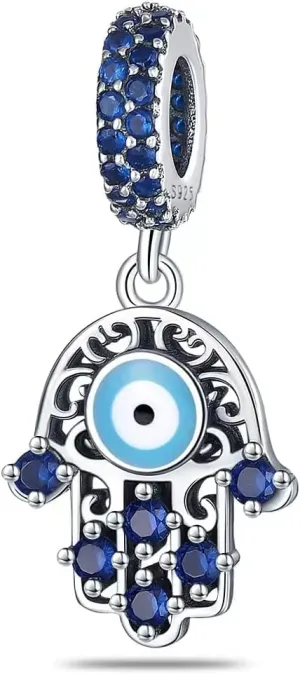 LNQOBU 925 Sterling Silver Charms for Bracelets Necklaces,5A Cubic Zirconias Evil Eye Dangle Beads Charms Jewelry Gift for Women (With one Spacer Beads Charms)
