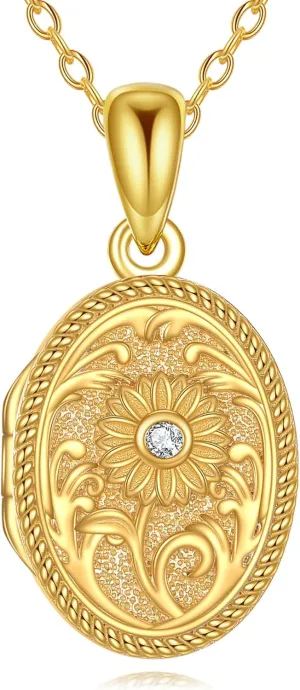 Locket Necklace 925 Sterling Silver That Holds Pictures Gold Flower Photo Locket Pendant Necklaces With Picture Flower Photo Jewelry Gifts for Women Mother