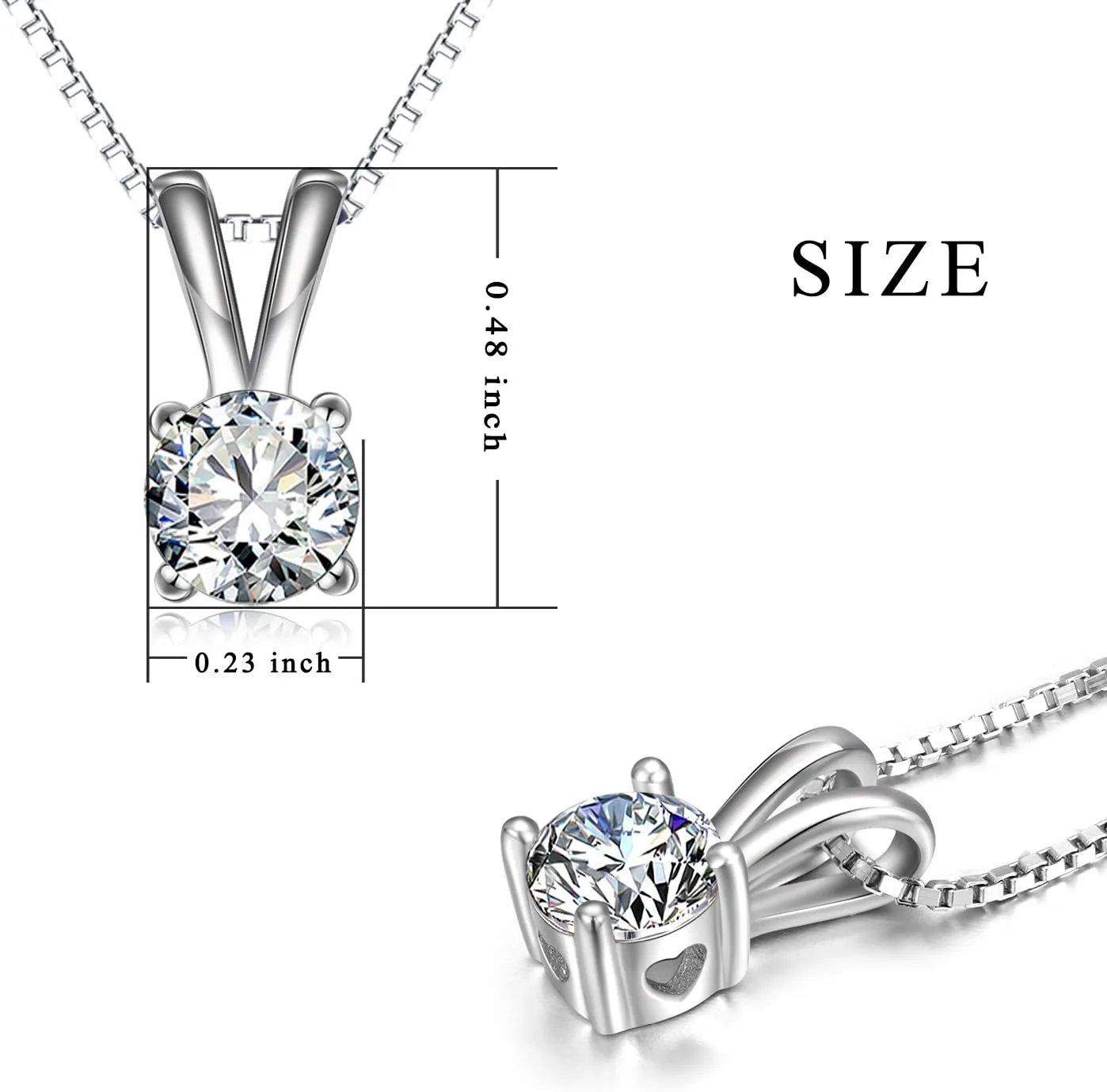 LONAGO 925 Sterling Silver 5A Cubic Zirconia Necklace Solitaire Pendant Necklace for Women