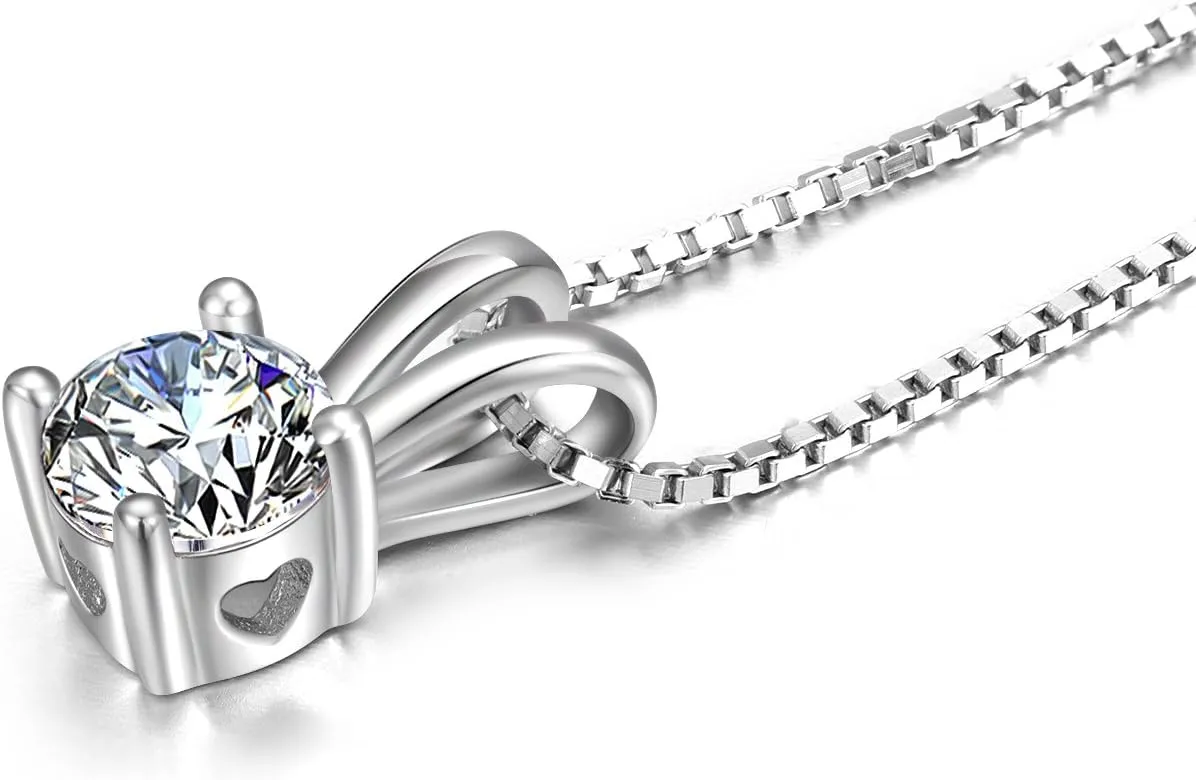 LONAGO 925 Sterling Silver 5A Cubic Zirconia Necklace Solitaire Pendant Necklace for Women
