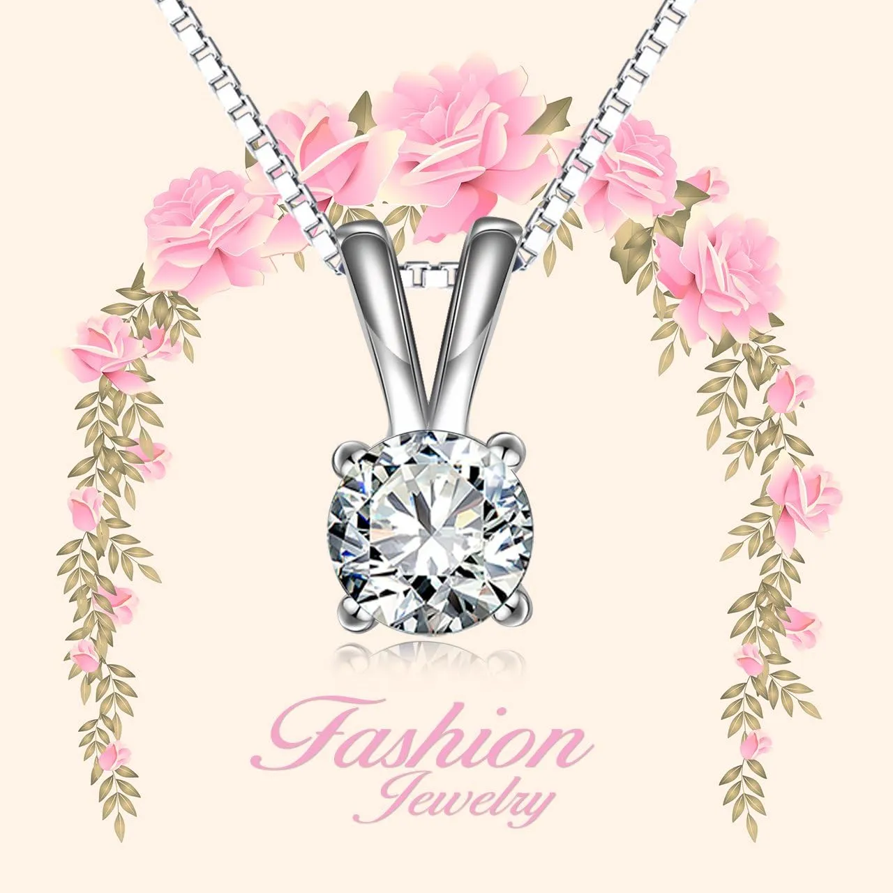 LONAGO 925 Sterling Silver 5A Cubic Zirconia Necklace Solitaire Pendant Necklace for Women