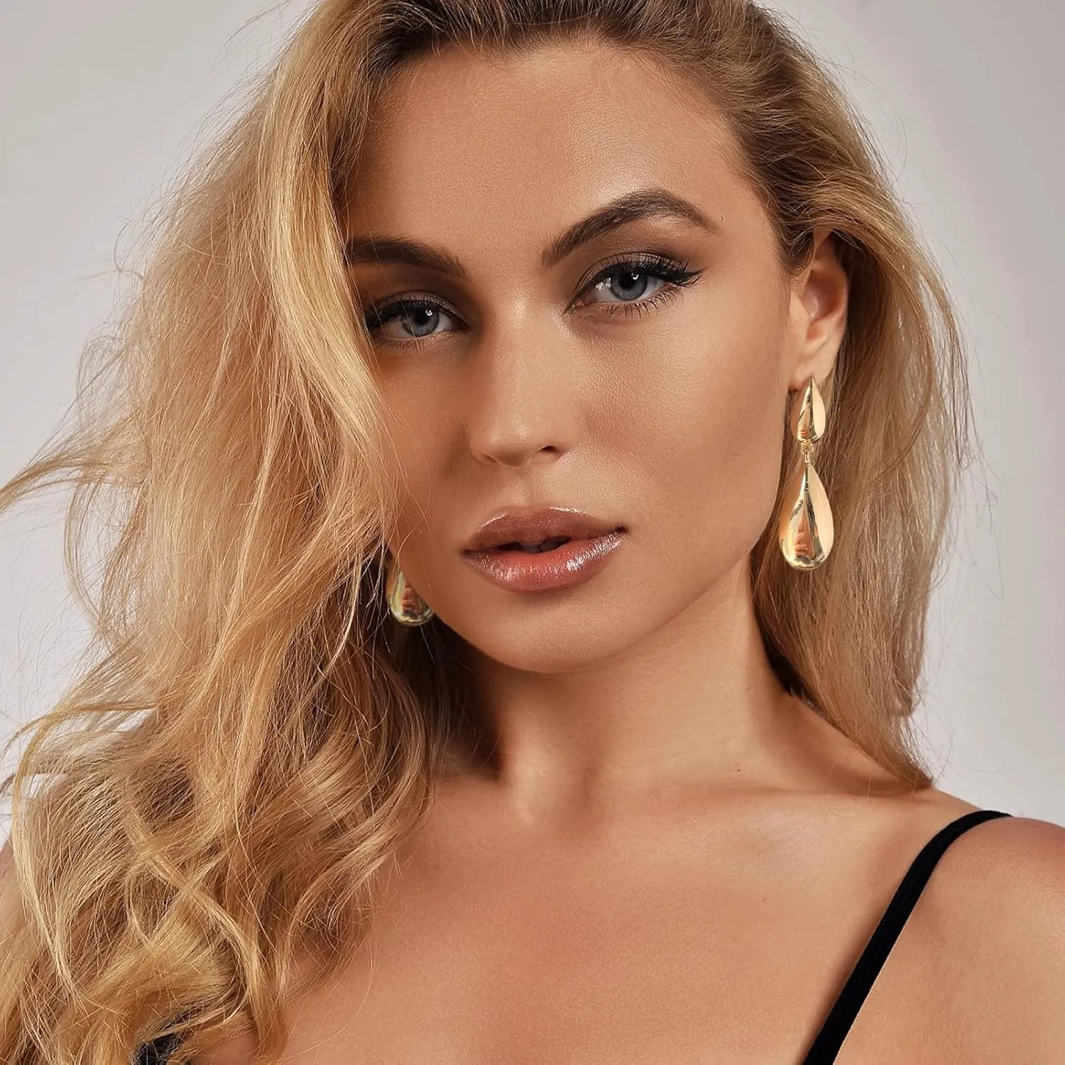 Long Waterdrop Earrings for Women Gold Droplet Hoop Dangle Earrings Fashion Jewelry for Women