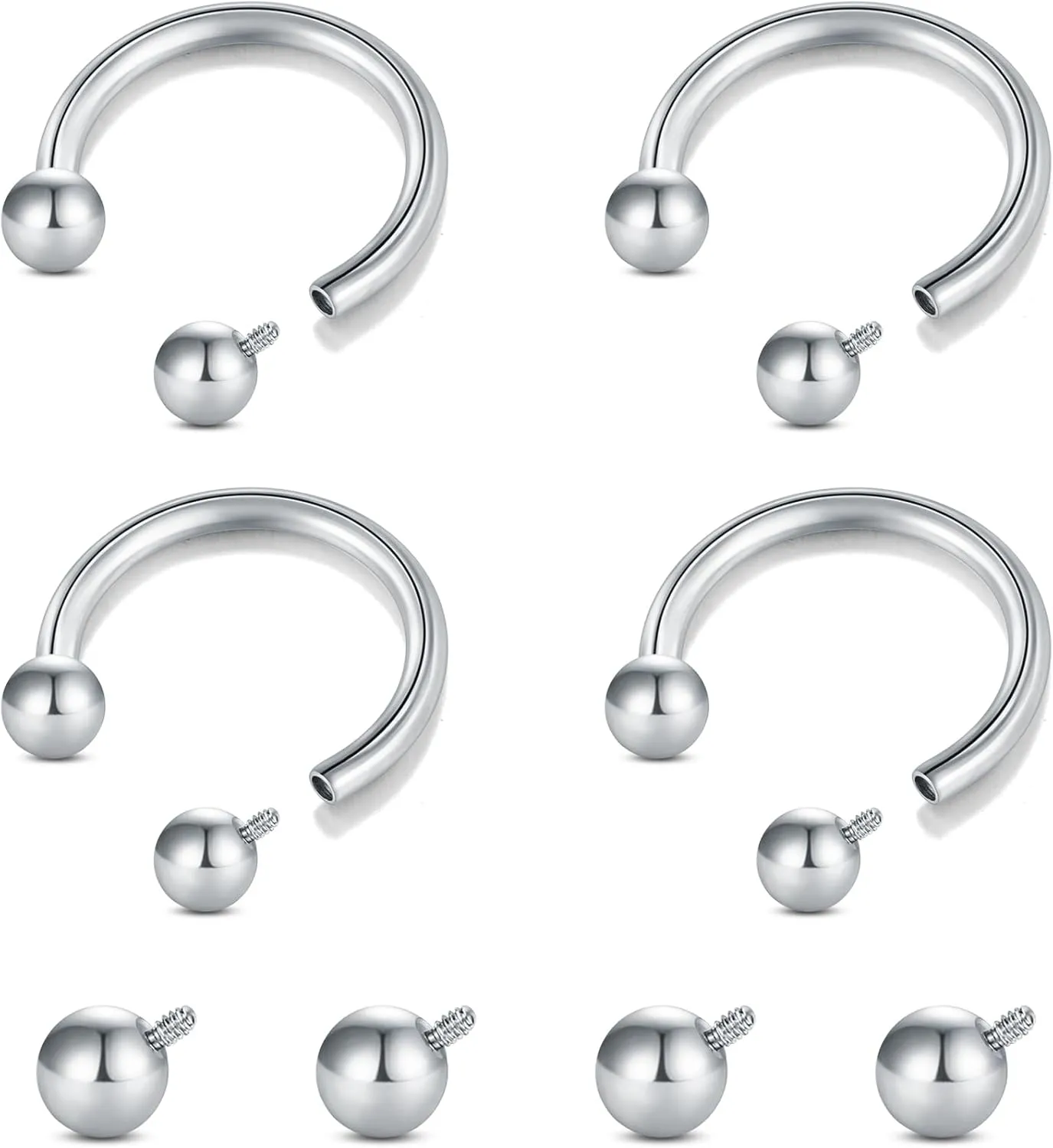 Longita Internally Threaded Septum Ring Silver Black Gold Septum Rings 16G Septum Piercing Surgical Steel Septum Jewelry Septum Nose Rings 16 Gauge Small Septum Ring Horseshoe with Replacement Balls