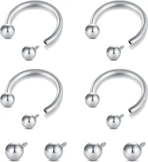Longita Internally Threaded Septum Ring Silver Black Gold Septum Rings 16G Septum Piercing Surgical Steel Septum Jewelry Septum Nose Rings 16 Gauge Small Septum Ring Horseshoe with Replacement Balls