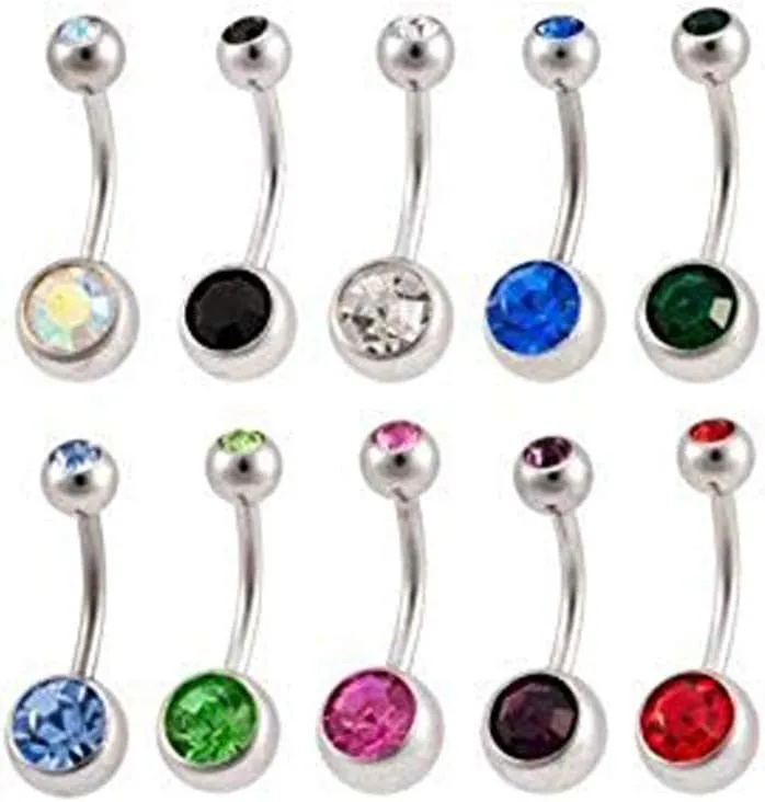 Lot of 10 316L Surgical Steel Pressfit Double Jeweled 14 Gauge Belly Rings