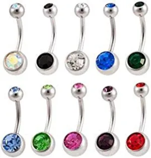 Lot of 10 316L Surgical Steel Pressfit Double Jeweled 14 Gauge Belly Rings