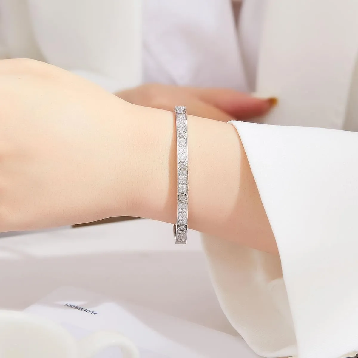 Love Bracelet for Women 14K Gold Bracelets Silver Bangle Cubic Zirconia Stones Stainless Steel Gift