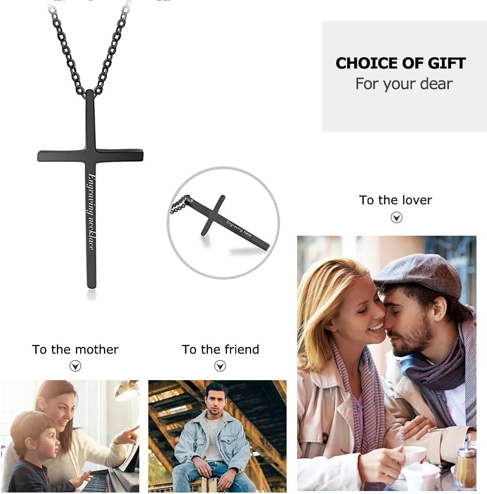 Love Jewelry Personalized Mens Stainless Steel Cross Christian Bible Verse Pendant Engraved Names Initial Necklace for Men Boyfriend Gifts